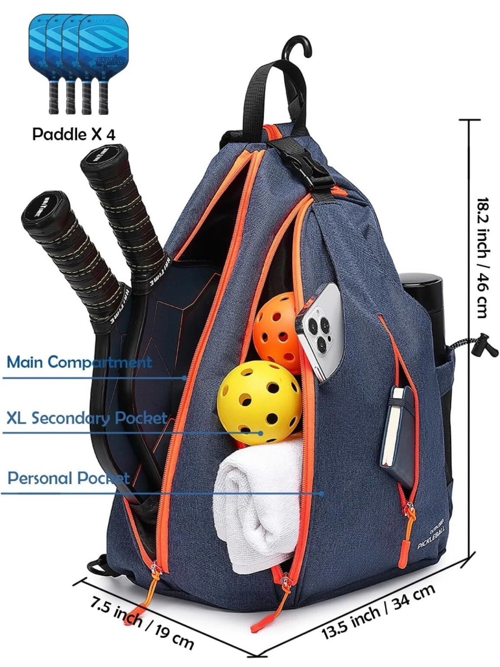Men’s Sling Backpack in Blue with Orange Trim - Athletic Carry